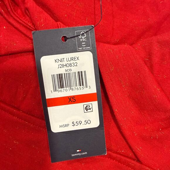 Tommy Hilfiger Red Lurex Twist Neck Top Women’s XS Long Sleeve Cutout NWT - Picture 7 of 10